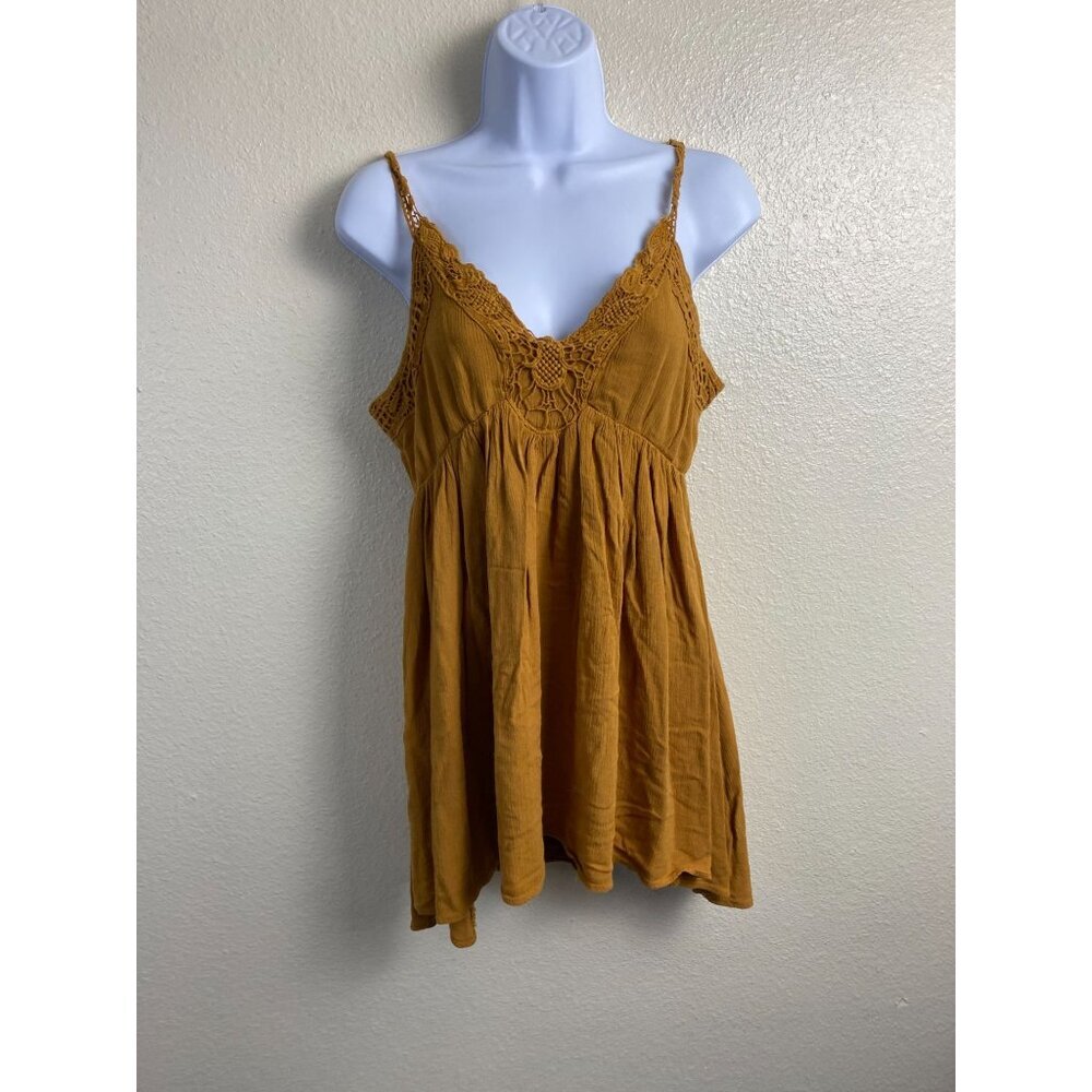 American Rag Mustard Lace Babydoll Y2K Sleeveless Top Women size XS Streetwear